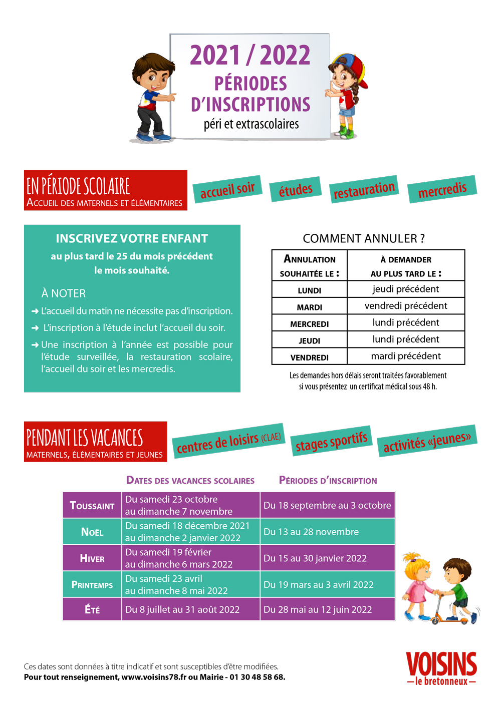 Affiche inscriptions peri et extrascolaires 2021 22